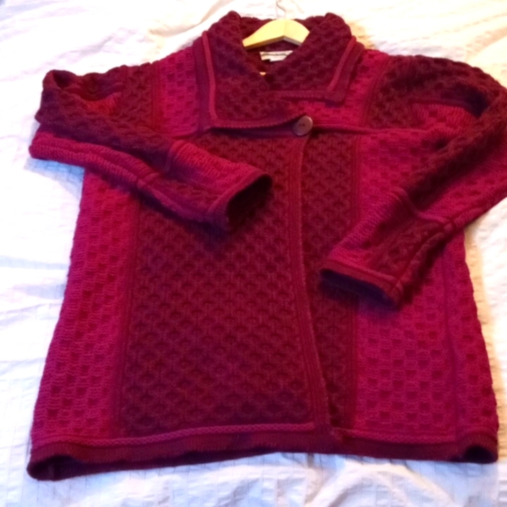 Aran Crafts, wool cardigan, dark red/strawberry red, XXL, new without tag